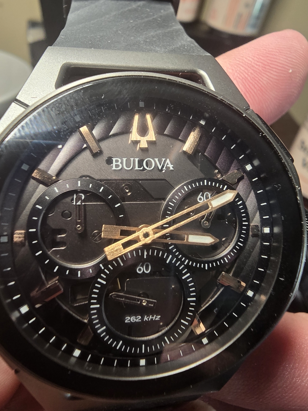 Bulova Men's - Bulova CURV 44mm Titanium/Stainless Case with Black Strap.
